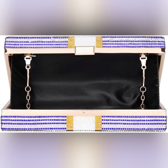 Dark Blue Bling Rhinestone $10,000 Money Bag Purse Clutch Crossbody New - Picture 5 of 6